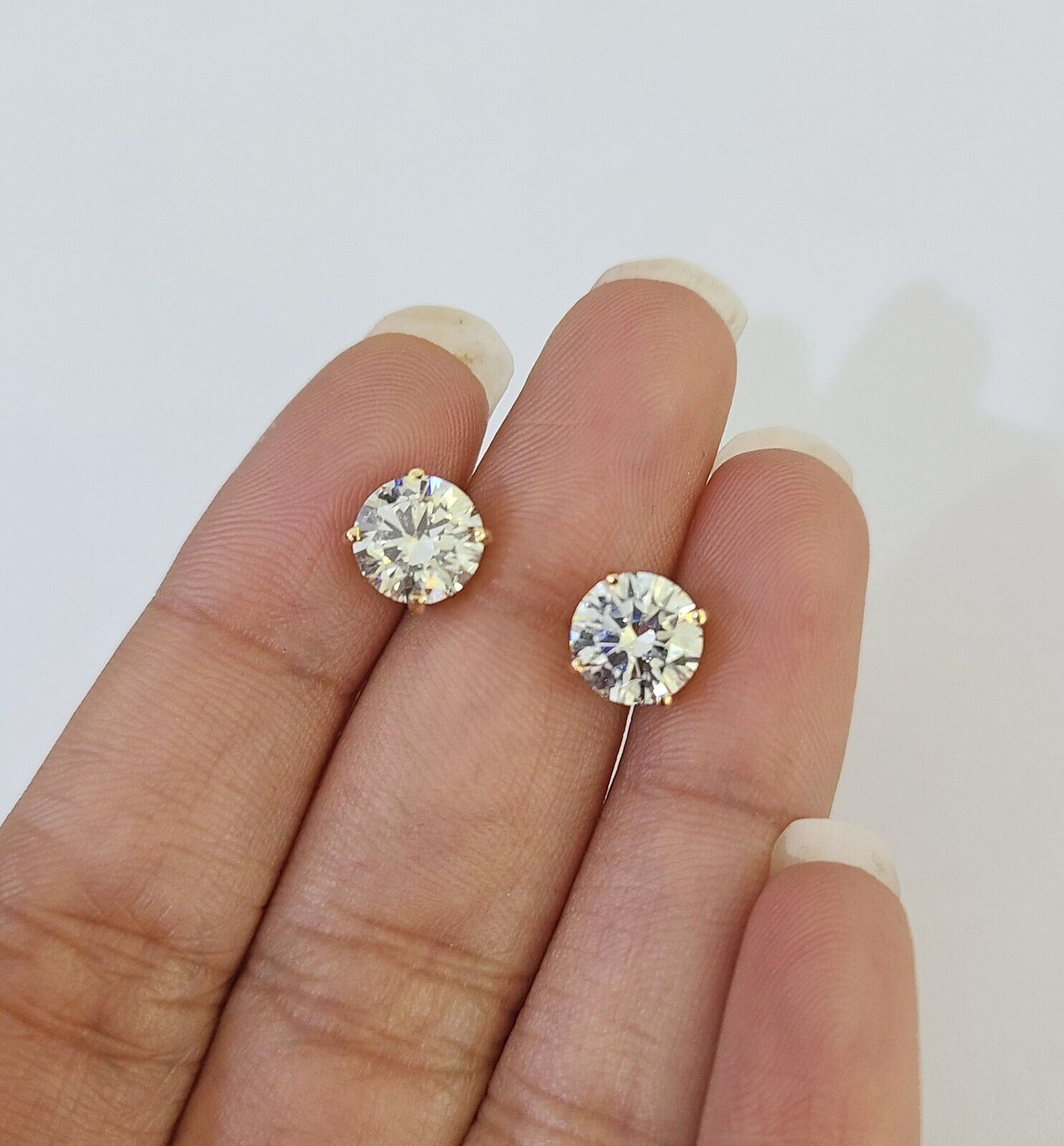 14k Yellow gold Round Earrings Diamond screw - back Lab Created Women Men Studs - GoldenlinQ